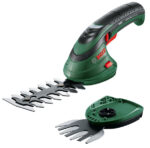 Bosch Akku-Gras- und Strauchschere Isio, 2x Messer-Set (8+12 cm), 3,6V Li-Ion Akku, Ladegerät, Tasche
